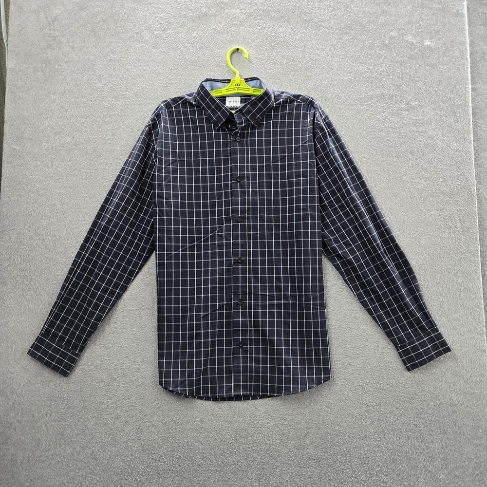 Savane Men Button Up Shirt L Navy Check Long Sleeve